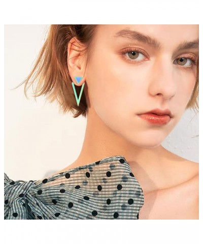 Black Triangle Earrings for Women Geometric Ear Jacket Earrings Front and Back Triangle Stud Earrings Lightweight Hypoallerge...