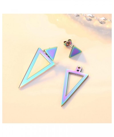 Black Triangle Earrings for Women Geometric Ear Jacket Earrings Front and Back Triangle Stud Earrings Lightweight Hypoallerge...