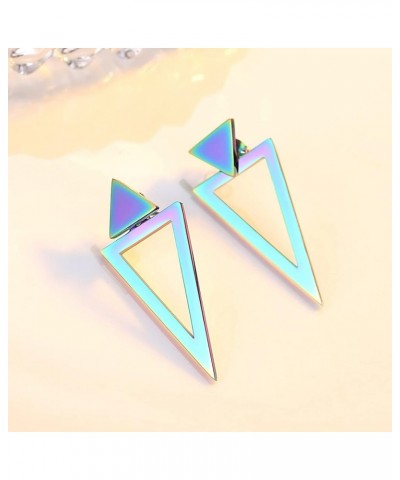 Black Triangle Earrings for Women Geometric Ear Jacket Earrings Front and Back Triangle Stud Earrings Lightweight Hypoallerge...