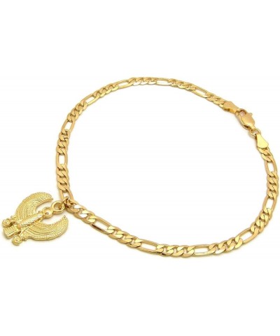 Women's Cross, Ankh, Queen Nefertiti Piece 10 inches Figaro Chain Anklet Foot Bracelet in Gold Tone Horus Bird / Figaro $11.5...