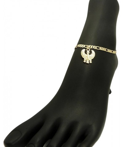 Women's Cross, Ankh, Queen Nefertiti Piece 10 inches Figaro Chain Anklet Foot Bracelet in Gold Tone Horus Bird / Figaro $11.5...