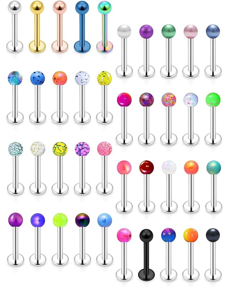 40pcs 16G Lip Rings Stainless Steel Labret Monroe Lip Rings Nail Cartilage Tragus Helix Earrings Studs Ring Medusa Piercing J...