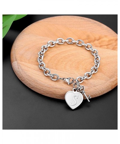 Heart Initial Bracelets for Women Gifts - Engraved 26 Letters Initial Charms Bracelet Stainless Steel Bracelet Birthday Chris...