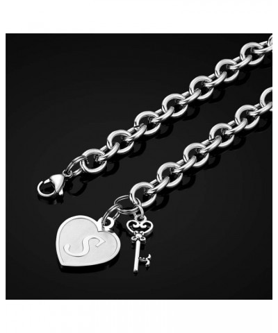 Heart Initial Bracelets for Women Gifts - Engraved 26 Letters Initial Charms Bracelet Stainless Steel Bracelet Birthday Chris...