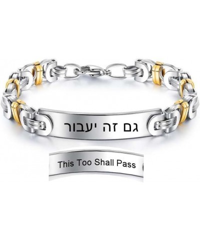 This Too Shall Pass Hebrew Statement Bracelet, Gold Silver Tone Stainless Steel Jewish Inspiration Byzantine Bracelet for Wom...