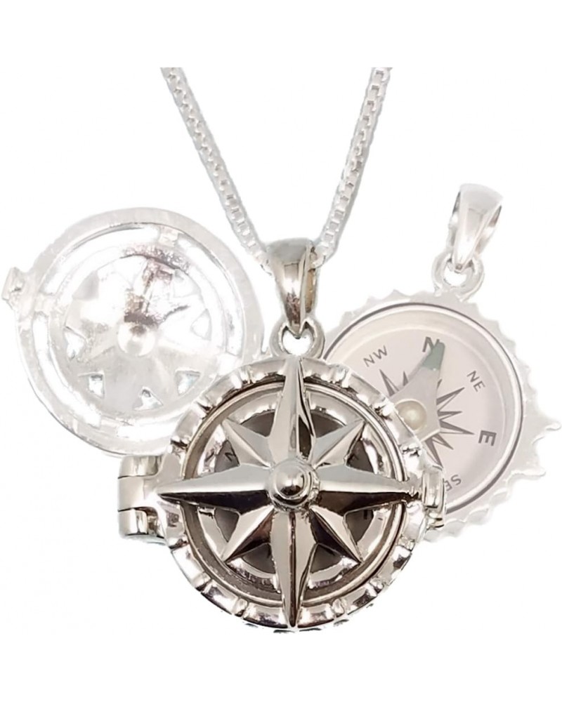 Sterling Silver Compass Rose Locket with Working Compass Personalized Locket With Chain $27.93 Necklaces