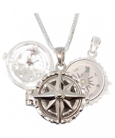 Sterling Silver Compass Rose Locket with Working Compass Personalized Locket With Chain $27.93 Necklaces