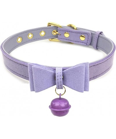 PU Leather Bow Collar Necklace Choker with Bell Cat Cosplay Kitty Necklace Choker Collar for Women U-Purple-Purple Bell $11.2...