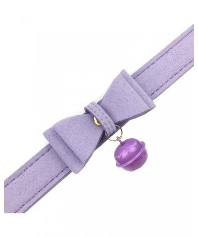 PU Leather Bow Collar Necklace Choker with Bell Cat Cosplay Kitty Necklace Choker Collar for Women U-Purple-Purple Bell $11.2...