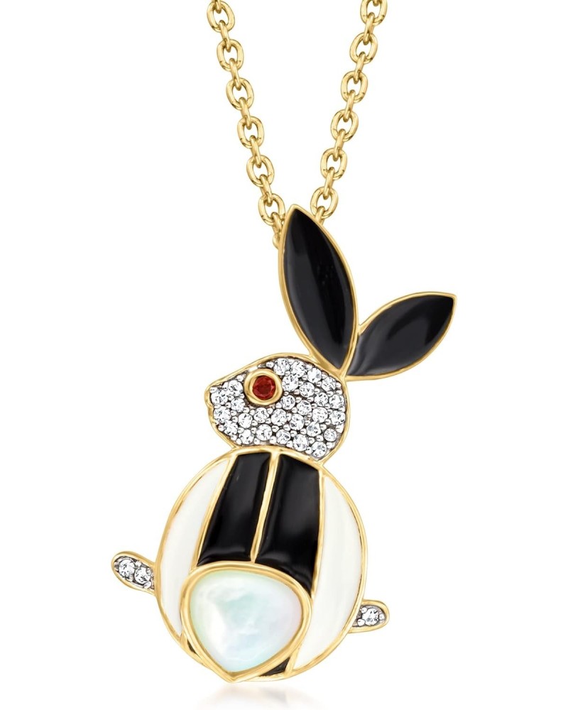 Mother-Of-Pearl and Multicolored Enamel Rabbit Pendant Necklace With .10 ct. t.w. White Topaz and Garnet Accent in 18kt Gold ...