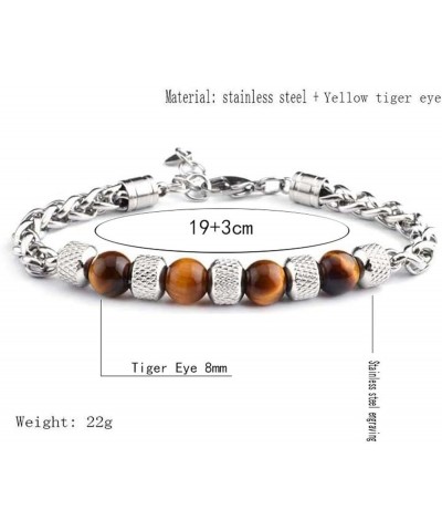 Fashion Women Men Charm 8MM Natural Stone Strand Bracelets Stainless Steel Link Chain Bangles Tiger eye Beaded Yoga Bracelet ...