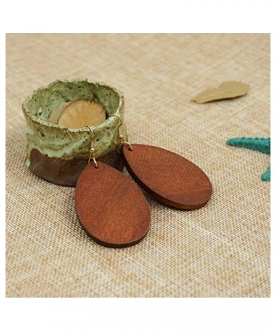 Bohemian Wood Earrings Natural Wooden Teardrop Statement Earrings Geometric Lightweight Drop Earrings for Women 2 Pairs Of Se...