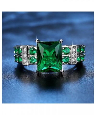 Classic Cubic Zirconia Green Simulated Emerald Cut Fashion CZ Square Cut Cocktail Wedding Statement Ring For Women White Gold...