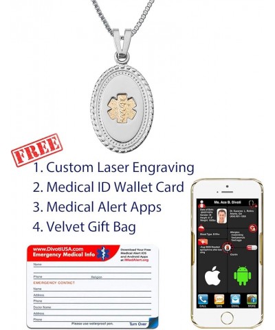 Deep Custom Laser Engraved Stainless Steel Medical Alert Necklace for Women, Premier Disc PVD G/S Tag Medical ID Necklace, Me...