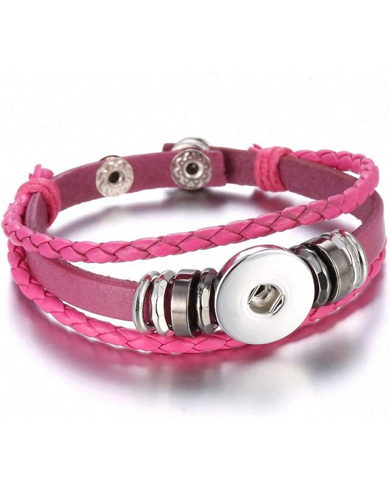 Colorful Handmade DIY Cabochon Snap Button Adjustable Braided PU Leather Bracelet for Women Men Fit 18 mm Snap Buttons Jewelr...