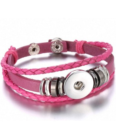 Colorful Handmade DIY Cabochon Snap Button Adjustable Braided PU Leather Bracelet for Women Men Fit 18 mm Snap Buttons Jewelr...