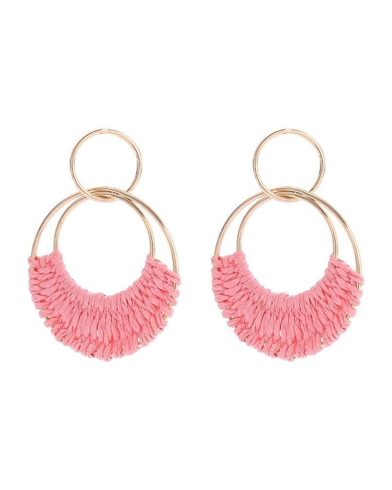 Boho Acrylic Hoop Earrings Colorful Straw Wicker Rattan Dangle Earrings for Women Boho Raffia Earrings Round Ball Hoop Earrin...