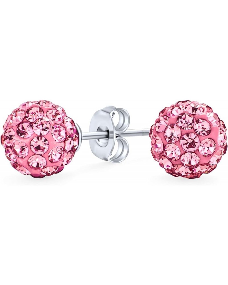 Elegant .925 Sterling Silver Round 8MM Glittering Pave Crystal Disco Ball Stud Earrings for Women Teens in Many Colors Pink $...