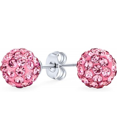 Elegant .925 Sterling Silver Round 8MM Glittering Pave Crystal Disco Ball Stud Earrings for Women Teens in Many Colors Pink $...