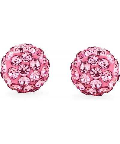 Elegant .925 Sterling Silver Round 8MM Glittering Pave Crystal Disco Ball Stud Earrings for Women Teens in Many Colors Pink $...