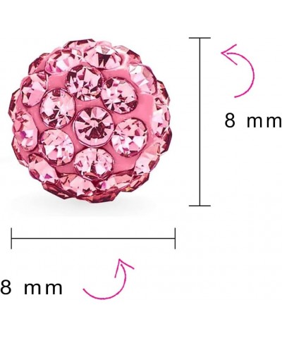 Elegant .925 Sterling Silver Round 8MM Glittering Pave Crystal Disco Ball Stud Earrings for Women Teens in Many Colors Pink $...