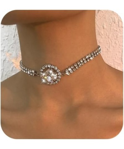 Rhinestone Choker Necklace Silver Circle Diamond Crystal Chokers Adjustable Necklaces Chain Fashion Accessories for Women Gir...