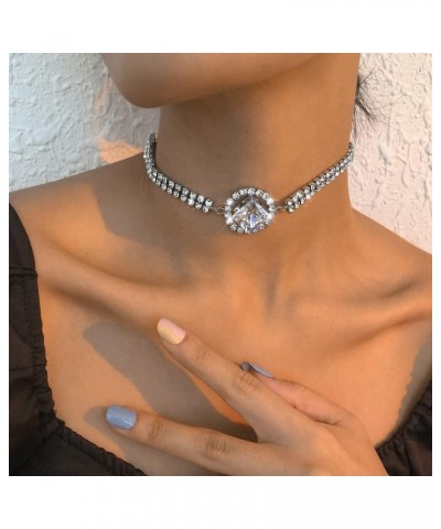 Rhinestone Choker Necklace Silver Circle Diamond Crystal Chokers Adjustable Necklaces Chain Fashion Accessories for Women Gir...