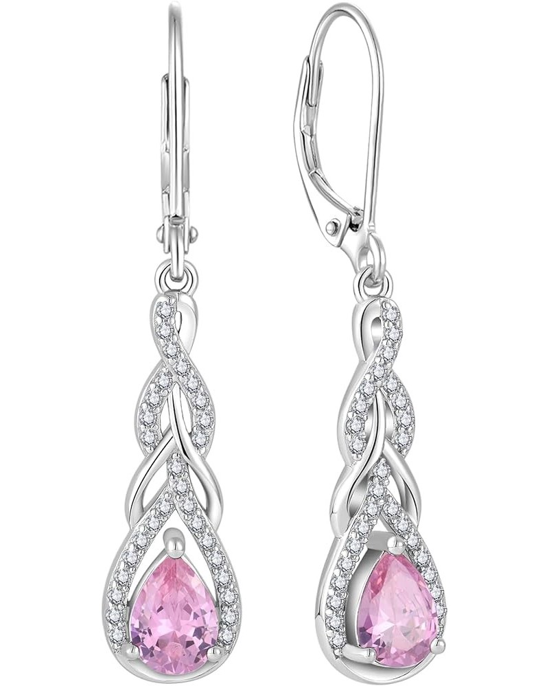 Dangle Drop Earrings for Women 925 Sterling Silver Leverback Earrings Birthstone Jewelry 10-Pink Tourmaline-Oct $33.37 Earrings