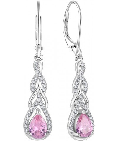 Dangle Drop Earrings for Women 925 Sterling Silver Leverback Earrings Birthstone Jewelry 10-Pink Tourmaline-Oct $33.37 Earrings