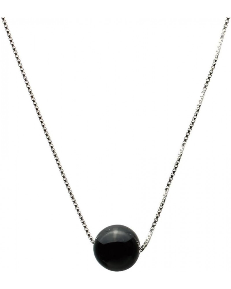 Floating Round 10mm Black Onyx Stone Station Sterling Silver Box Chain Necklace Adjustable 20 inches $11.79 Others