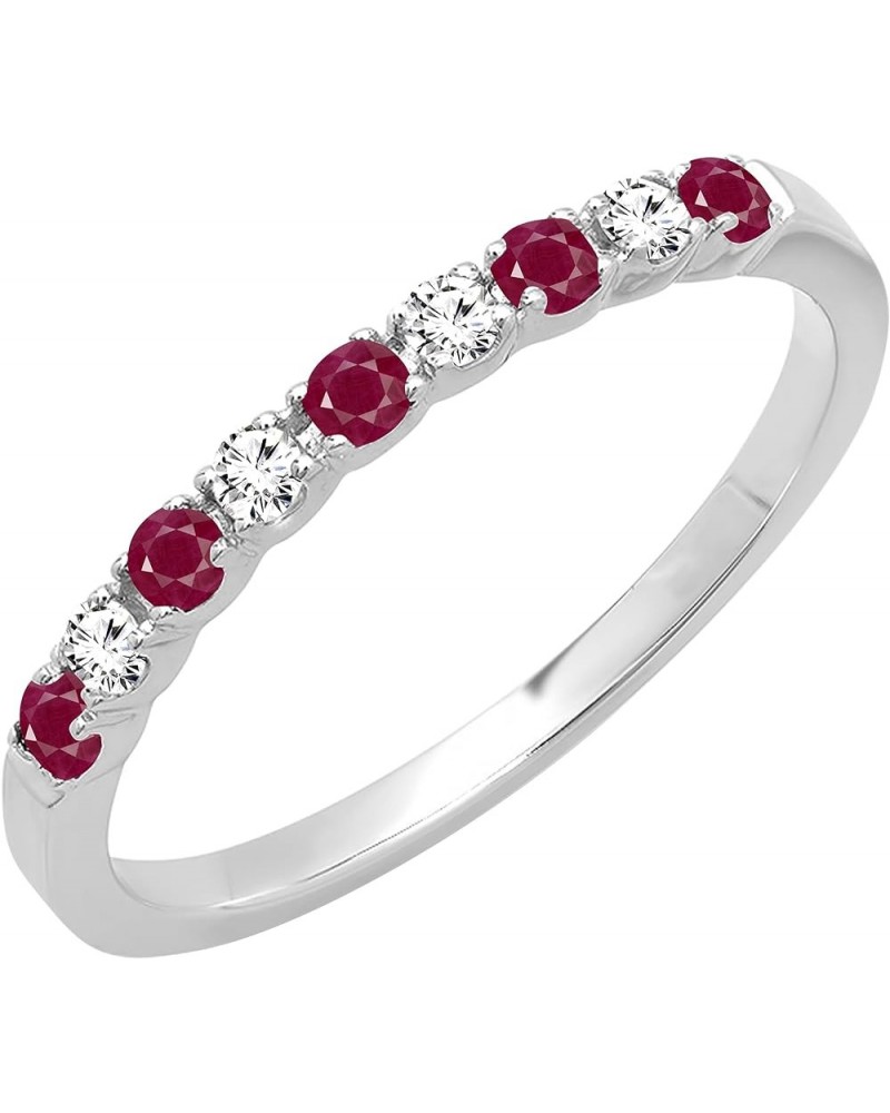 Alternating Round Ruby & White Diamond Stackable Women's Wedding Ring in Gold 6 10k - Metal Stamp White Gold $148.93 Bracelets