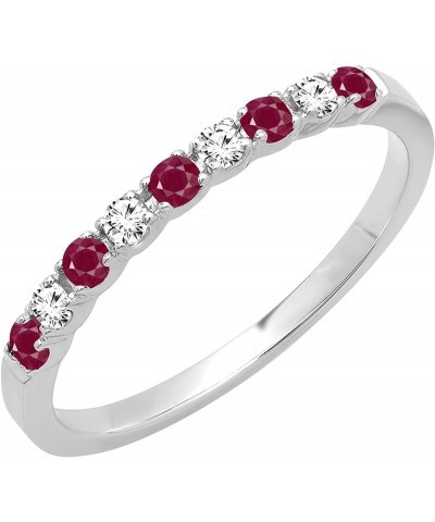 Alternating Round Ruby & White Diamond Stackable Women's Wedding Ring in Gold 6 10k - Metal Stamp White Gold $148.93 Bracelets