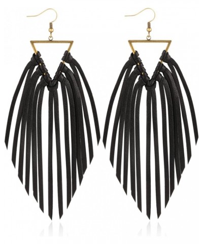 Fringe Leather Earrrings Triangle Deerskin Leather Boho Western Statement Dangel Earrings for Women Girls Black $10.39 Earrings