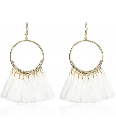 IDB Delicate Fringe Hoop Tassel Earrings with a Large 3 13/16" (3.82" / 98mm) Drop- Small Hoops with Nylon Cord Tassels - Mul...