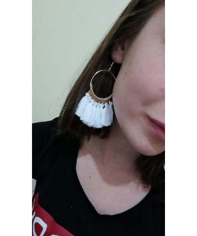 IDB Delicate Fringe Hoop Tassel Earrings with a Large 3 13/16" (3.82" / 98mm) Drop- Small Hoops with Nylon Cord Tassels - Mul...