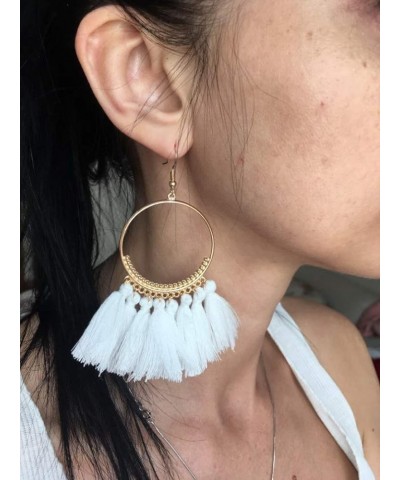 IDB Delicate Fringe Hoop Tassel Earrings with a Large 3 13/16" (3.82" / 98mm) Drop- Small Hoops with Nylon Cord Tassels - Mul...