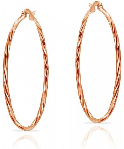 925 Sterling Silver Twisted High Polished Click-Top Round Hoop Earrings for Women & Teen Girls, Silver, Yellow & Rose Gold Fl...