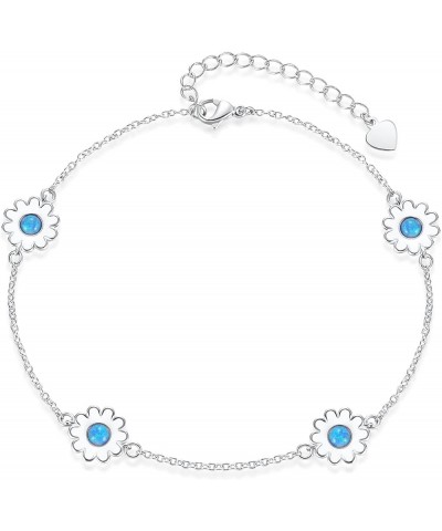 Womens Flower Anklet Opal Bracelet Ladies Gold Plated Fire Opal Jewelry Gift blue $8.09 Anklets