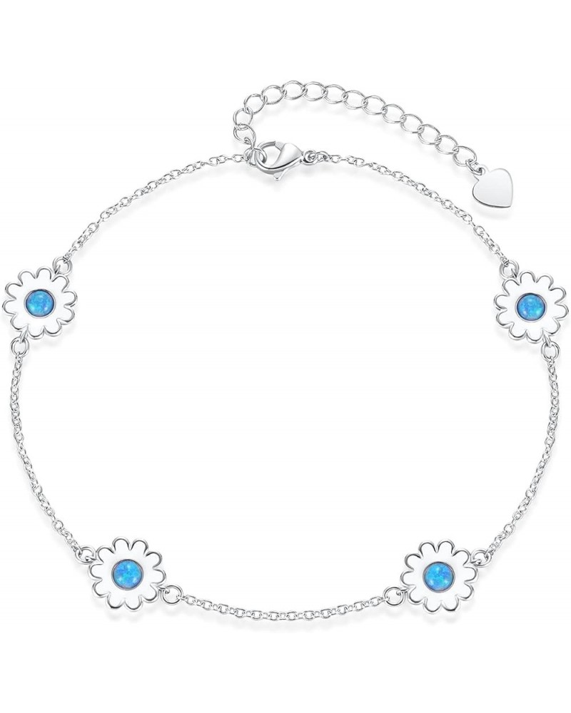 Womens Flower Anklet Opal Bracelet Ladies Gold Plated Fire Opal Jewelry Gift blue $8.09 Anklets