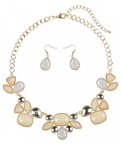 Shiny chunky bib Necklace with earrings Cream $10.43 Jewelry Sets