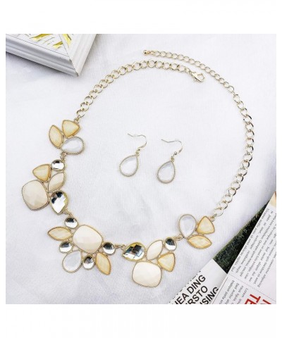 Shiny chunky bib Necklace with earrings Cream $10.43 Jewelry Sets