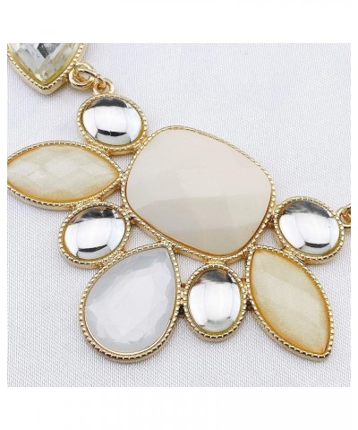 Shiny chunky bib Necklace with earrings Cream $10.43 Jewelry Sets