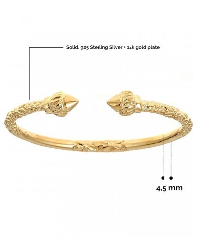 Solid .925 Sterling Silver Ridged Arrow Ends West Indian Bangle Plated with 14K Gold $54.25 Bracelets