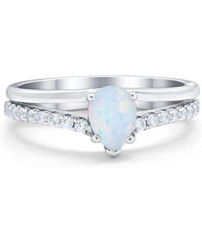 Teardrop Pear Wedding Engagement Ring Round Simulated Cubic Zirconia Accent 925 Sterling Silver Lab Created White Opal $14.49...