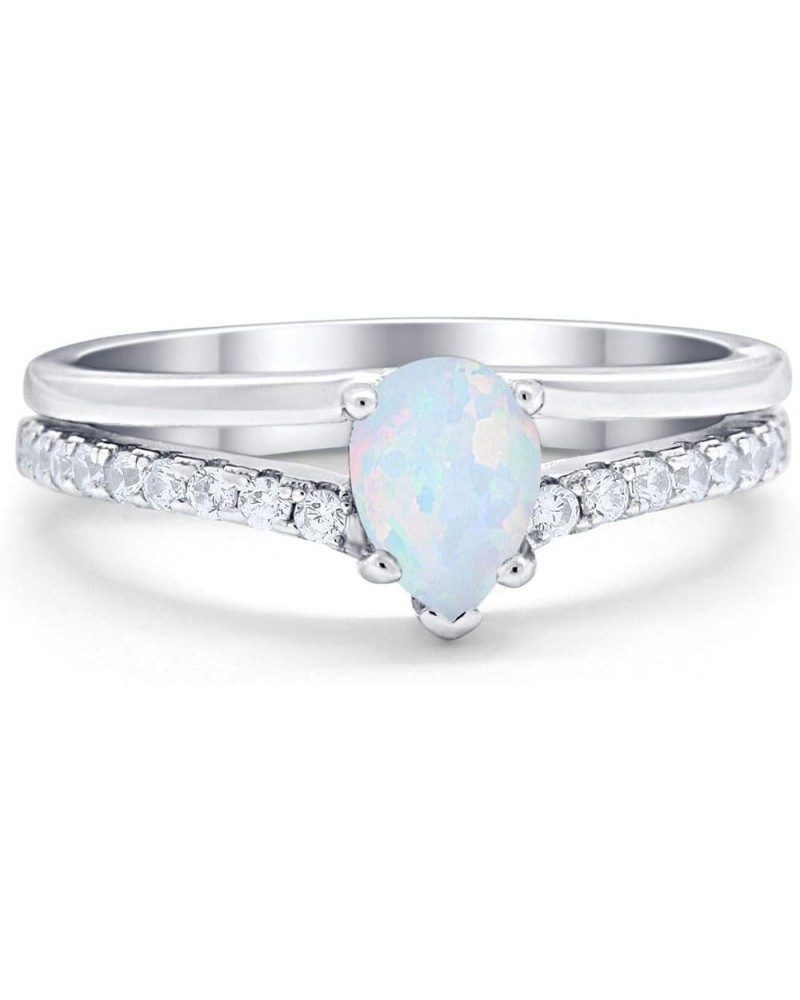 Teardrop Pear Wedding Engagement Ring Round Simulated Cubic Zirconia Accent 925 Sterling Silver Lab Created White Opal $14.49...