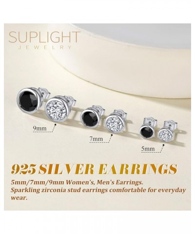 925 Stelring Silver/Rose Gold Plated Simulated Diamond Black Cubic Zirconia Stud Earrings for Women Men 5mm 7mm 9mm b. black ...