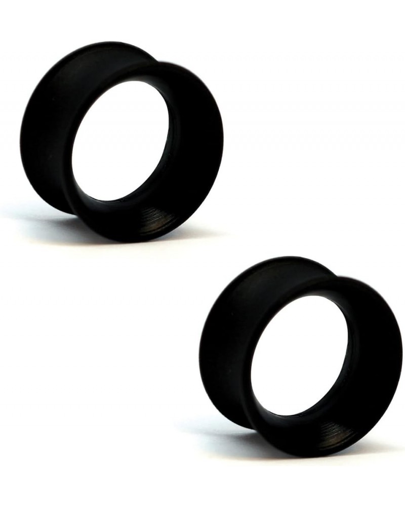 KAOS BRAND: Pair of Black Silicone Double Flared Skin Eyelets 1", 5/16" Wearable Length $18.25 Body Jewelry