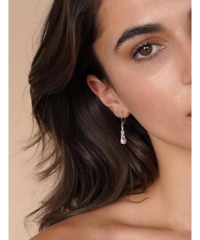 Dangle Drop Earrings for Women 925 Sterling Silver Leverback Earrings Birthstone Jewelry 10-Pink Tourmaline-Oct $33.37 Earrings