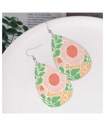 Houndstooth Pattern Double-Sided Leather Earrings For Women Lightweight Leaf Dangle Cute Earrings Teardrop Earrings Retro sun...