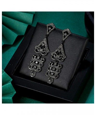 Women's Vintage Style Art Deco Wedding Bridal Crystal Chandelier Dangle Earrings Grey Black-Tone $9.16 Earrings